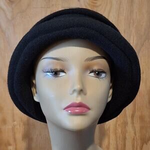 Scala Collezione Hat One Size 22" Black 100% Wool Rolled Cloche Classic Italian